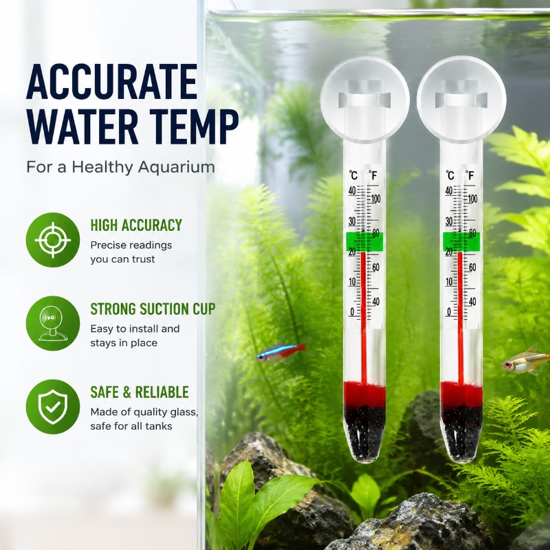 Planted Aquarium Temperature - Aquarium Glass Thermometer with Suction Cup,