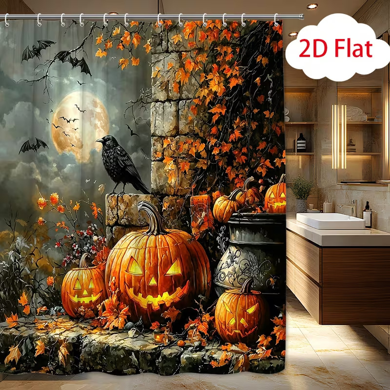 Aquarium Zombie - 1pc Halloween Shower Curtain Ghost Pumpkin